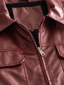 HIMLAND Men's Solid Color PU Leather Zipper Casual Versatile Daily Travel Long Sleeve Jacket, Outdoor, Spring - Red - View 6