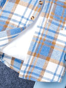 SHEIN Vacaura 2pcs/Set Young Boy Casual Plaid Patchwork Hooded Jacket And Sweatpants Set, Suitable For Autumn Winter Back-To-School - Blue - View 8