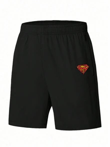 SUPERMAN X SHEIN Gym Rark Men's Geometric Print Raglan Long Sleeve T-Shirt, Letter Waistband Leggings And Shorts Sports Set, Gym - Black - View 4