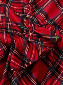 Rusticease Plus Size Red Ruffle Trim Fringe Button Front Square Neck Extra Long Sleeve Dress Elegant Formal Fall Winter 2026 Christmas - Red - View 4