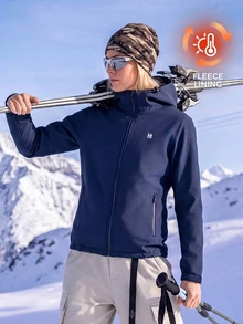 In My Nature Women's Fleece Lined Zipper Front Hooded Outdoor Softshell Jacket For Hiking, Camping And Vacation, Fall Winter - Navy Blue - View 2