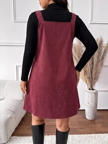 SHEIN Frenchy Plus Size Solid Color Versatile Long Sleeve T-Shirt And Button-Up Dress 2 Pieces Set Casual 2 Pieces, Fall/Winter, Christmas, Thanksgiving, New Year - Multicolor - View 4
