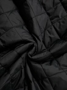 Rusticease Plus Size Black Button Front Quilted Pocket Bomber Collar Long Sleeve Padded Coat Casual Baggy Smart Outerwear Fall Winter 2026 Travel Homewear Office - Black - View 6