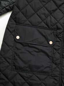 Rusticease Plus Size Black Button Front Quilted Pocket Bomber Collar Long Sleeve Padded Coat Casual Baggy Smart Outerwear Fall Winter 2026 Travel Homewear Office - Black - View 7