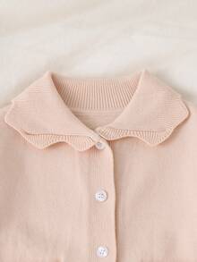 SHEIN Baby Girl Solid Color Long Sleeve Top And Pants Casual Daily Knit Set - Beige - View 2