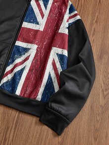 Manfinity BRENVOR 男士針織時尚日常青年休閒寬鬆版型英文刺繡長袖連帽衫 - 黑色 - 查看 4
