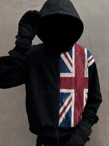 Manfinity BRENVOR 男士針織時尚日常青年休閒寬鬆版型英文刺繡長袖連帽衫 - 黑色 - 查看 2