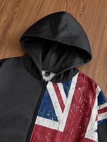 Manfinity BRENVOR 男士針織時尚日常青年休閒寬鬆版型英文刺繡長袖連帽衫 - 黑色 - 查看 3