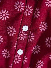 Rusticease Plus Size Burgundy Button Front Ruffle Trim Round Neck Long Sleeve Dress Elegant Bohemian Boho Cottage Core Fall Winter Going Out Vacation Party - Burgundy - View 7