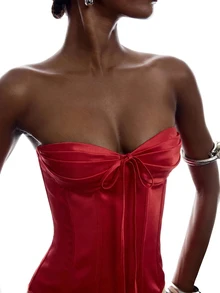 LYSMO Women's Strapless Casual Red Fitted Top - Red - View 4