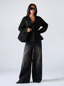 LYSMO Women's Fashion Front Button Waist Denim Top - Black - View 6