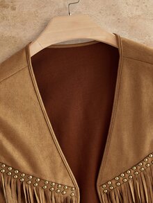 EASEVO Plus Size Men's Solid Color Tassel Design Casual Daily Vest Jacket Halloween Christmas Winter Party Autumn - Khaki - View 4