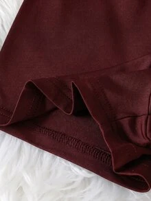 SHEIN 1件少女休閒寬鬆可愛百搭日常摺腰印花超短針織短褲，夏季穿搭運動健身 - 酒紅色 - 查看 6