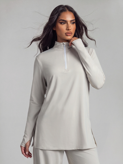 SHEIN Sports T-shirt de sport décontracté pour femme, couleur unie, col montant, pour le quotidien et les voyages