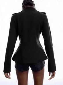 LYSMO Women's Zipper Placket Double-Breasted Long Sleeve Casual Goth Napoleon Jacket Halloween Night Out Concert Black Fall - Black - View 2