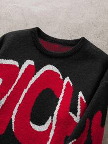 NEOSTRIT Men's Fashion Versatile Jacquard Crew Neck Long Sleeve Sweater Streetwear - Black - View 5