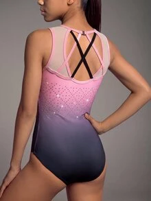 Tween Girls Clothing Sleeveless Gymnastics Outfit Pink Checked Mesh Printed Patterns Fall Gym Athletic Cute Exotic Active Graphic Dance - Multicolor - View 3