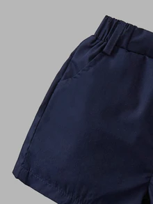 Souflis Souflis 男嬰 Polo 領拼接短袖連身衣短褲套裝，可愛端莊造型，適合家庭派對與拍照，白色夏季海軍藍配色 - 藍白色 - 查看 8
