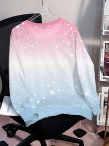 My Little Pony X SHEIN Plus Size Women's Long Sleeve Casual Cute Cargo Kawaii 80s Crew Neck Sweatshirt All-Over Print Summer Graduation Club White - White - View 2