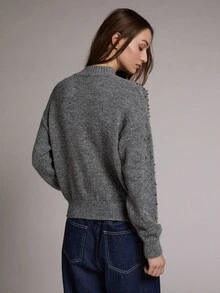 MOTF PREMIUM Women's Loose Pullover Sweater With Bead Embellishment, Autumn/Winter - Dark Grey - View 4