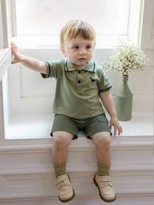 Souflis Souflis Baby Boy / Infant / Toddler Casual Academy Style Polo Shirt + Shorts 2pcs Set, Spring/Summer - Green - View 2