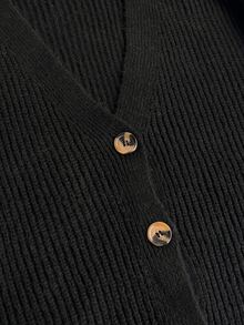 SHEIN Women Button Front Long Sleeve Casual Black Cardigan And Sweater Pant 2pcs Set Co-Ords - Black - View 10