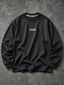 Coreblaze Men's Round Neck Long Sleeve Letter Print T-Shirt,4-Way Stretch Sweat-Wicking Seamless Design Black And White Summer Athleisure Gym Physique-Enhancing - Black - View 5