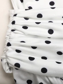 Teen Girl Polka Dot Print Asymmetric Shoulder Pleated Fashion Dress - Black and White - View 6