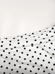 Teen Girl Polka Dot Print Asymmetric Shoulder Pleated Fashion Dress - Black and White - View 5