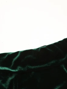 SHEIN 青少年女孩純色綠色天鵝絨單肩中長秋季洋裝，金色花朵裝飾，優雅單肩設計，聖誕派對洋裝 - 墨綠色 - 查看 5