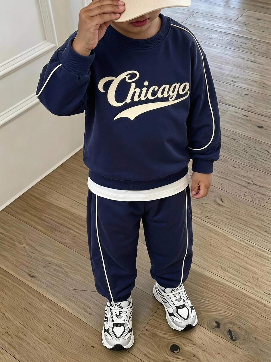 Boys Casual Style With Large Letter Print Hoodie Long Sleeve Sweatshirt Set, Suitable For Daily Wear Birthday, Back To School, Outings - Multicolor - View 1