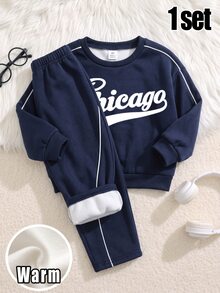Boys Casual Style With Large Letter Print Hoodie Long Sleeve Sweatshirt Set, Suitable For Daily Wear Birthday, Back To School, Outings - Multicolor - View 2