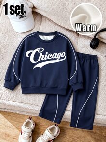 Boys Casual Style With Large Letter Print Hoodie Long Sleeve Sweatshirt Set, Suitable For Daily Wear Birthday, Back To School, Outings - Multicolor - View 4