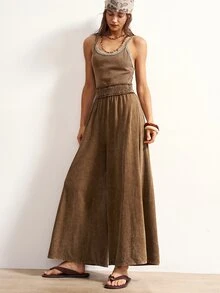 Bohemela Women's Casual Solid Color Knit Jumpsuit, Spring/Summer Resort Brunch Vacation Brown - Brown - View 5