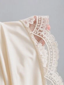 Sweetra Women's Lace Patchwork Pleated Casual Everyday Summer Spaghetti Strap Dress - Apricot - View 5