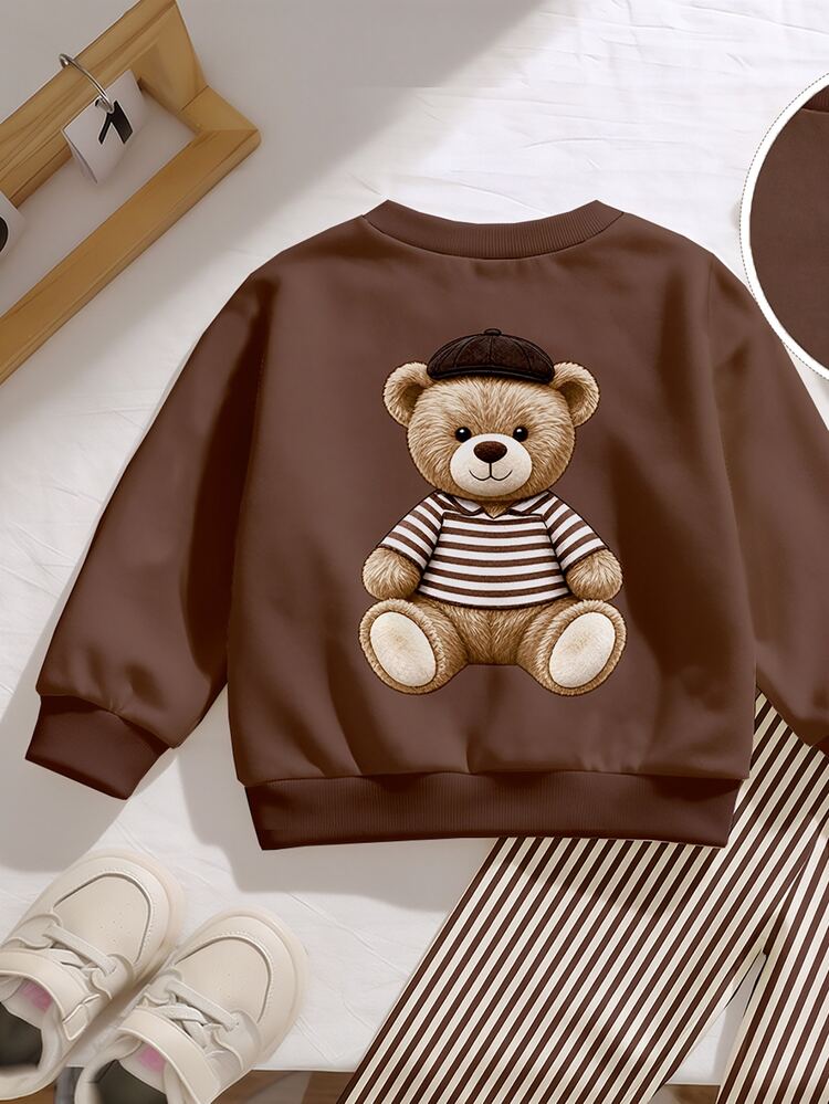 Baby Boys 2pcs Cute Bear Letter Print Colorblock Crew Neck Long Sleeve Sweatshirt And Pants Set - Multicolor - View 5