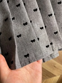 SHEIN 青少年女孩灰色無袖迷你洋裝，圖案蝴蝶結設計，休閒可愛學院風校園夏季穿搭 - 灰色 - 查看 9