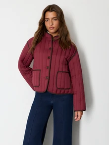 Nöista Burgundy Quilted Jacket With Patch Pockets And A Stylish Design, Perfect For Chic Layering And Effortless Fall Winter Outfits. Halloween Fashion. - Red - View 3