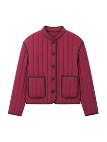 Nöista Burgundy Quilted Jacket With Patch Pockets And A Stylish Design, Perfect For Chic Layering And Effortless Fall Winter Outfits. Halloween Fashion. - Red - View 6