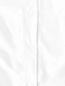 SHEIN Teen Girls Autumn Tops Solid Color Long Sleeve Single-Breasted Pleated Casual Elegant Shirt Outfit Comfortable Daily Minimalist Formal College White - White - View 9