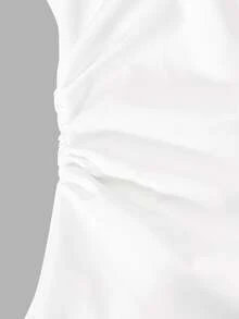SHEIN Teen Girls Autumn Tops Solid Color Long Sleeve Single-Breasted Pleated Casual Elegant Shirt Outfit Comfortable Daily Minimalist Formal College White - White - View 8