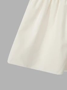 SHEIN Teen Girls Fall Dresses Ruched Elegant Cute Katseye White Mid-Length Mini Square Neck Puff Sleeve Bow Waist Ruffle Birthday Prom - Apricot - View 10