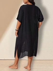 SHEIN Swim Curve 大码罩衫 - 黑色 - 查看 2