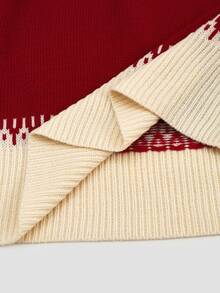 Lacomfia Áo len tay dài phối màu thường ngày phong cách casual cho nữ size lớn - Đỏ - Xem 7