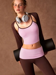 VARSIVA Women's Colorblock Camisole, Cardigan And Long Pants Casual Daily Sports Set - Multicolor - View 4