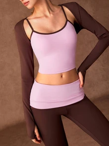 VARSIVA Women's Colorblock Camisole, Cardigan And Long Pants Casual Daily Sports Set - Multicolor - View 9