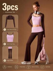 VARSIVA Women's Colorblock Camisole, Cardigan And Long Pants Casual Daily Sports Set - Multicolor - View 1