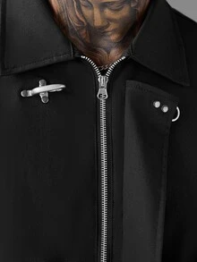 Manfinity Roughcore Mature Casual, Commuter Versatile, Fashion Casual Men's Jacket And Coat - Black - View 5