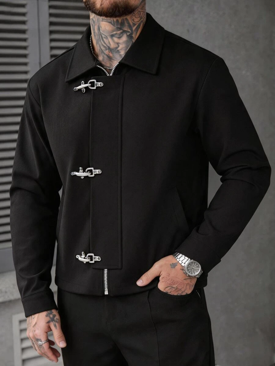 Manfinity Roughcore Mature Casual, Commuter Versatile, Fashion Casual Men's Jacket And Coat - Black - View 1