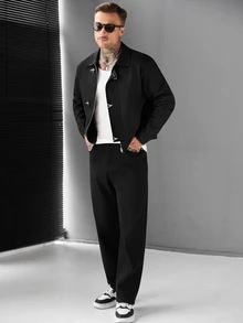 Manfinity Roughcore Mature Casual, Commuter Versatile, Fashion Casual Men's Jacket And Coat - Black - View 4